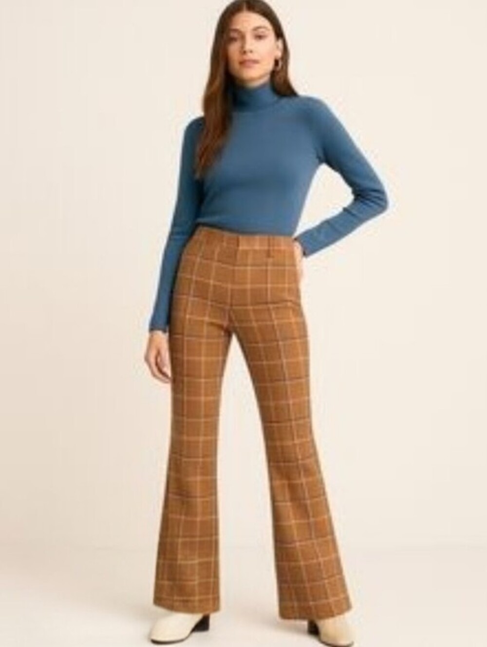 Urban Outfitters Caramel‎ Brown Plaid High Rise Flare Pants Sz 4 Clueless Retro